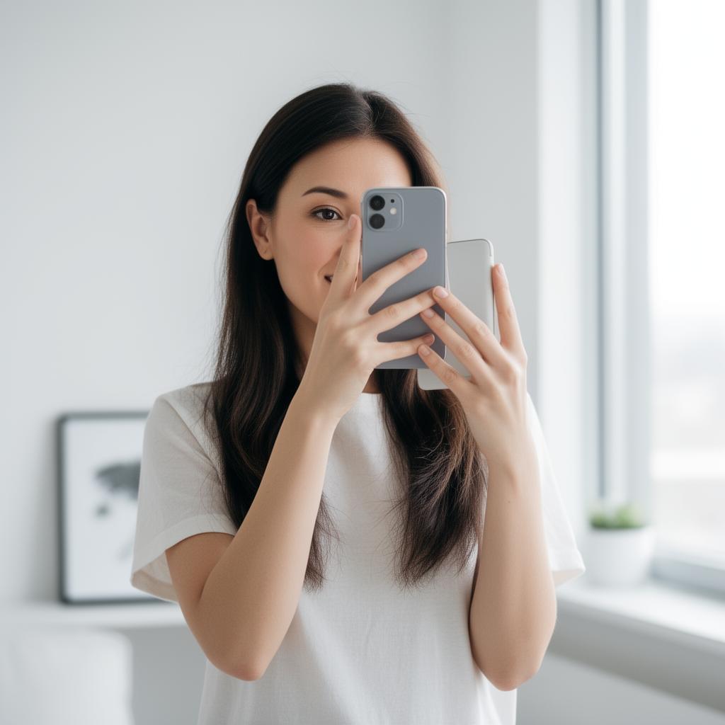 Customer taking a selfie on a smartphone for a 90-second AI skin scan