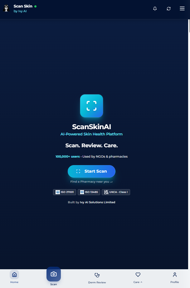 ScanSkinAI app showing mole scanning interface